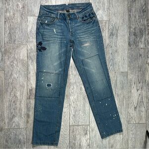 EDDIE BAUER Relaxed BOYFRIEND Floral  Embroidered Distressed Patchwork Jeans 6